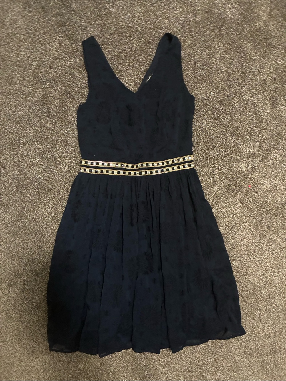Sabora Navy V-Neck Mini Dress with Beaded Waistband